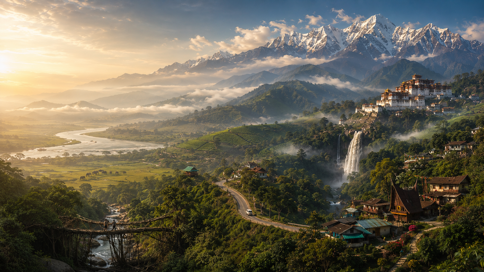 Northeast India destinations Meghalaya Arunachal Pradesh Assam Sikkim Nagaland Mizoram Manipur and Tripura